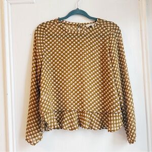 The loft sheer yellow blouse retro print petite small top shirt